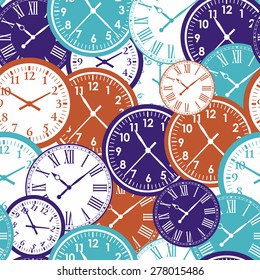 Clock`s seamless pattern. Color texture of time.