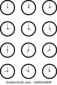 Clocks Set - Minimalistic Black and White Vector Image