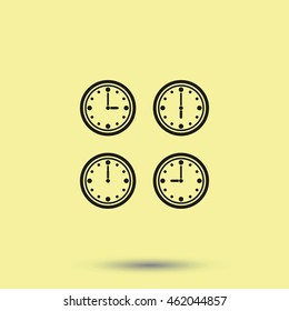 Clocks showing different time.