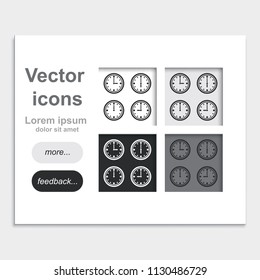 Clocks showing different time placed on web page template flat vector icon. Time management illustration.