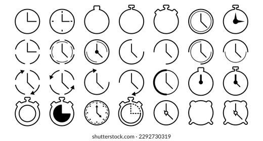 Clocks and stopwatches vector set. Set of premium vector timers. Time symbol vector. Countdown timer vector. Time icons. Modern trendy icons of watches.