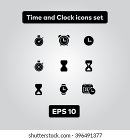Clocks, time icons set.