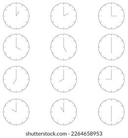 clocks with various times of day, perfect for decorations, icons, and design add-ons