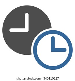 Clocks vector icon. Style is bicolor flat symbol, cobalt and gray colors, rounded angles, white background.