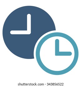 Clocks vector icon. Style is bicolor flat symbol, cyan and blue colors, rounded angles, white background.