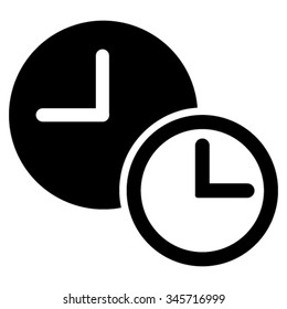 Clocks vector icon. Style is flat symbol, black color, rounded angles, white background.