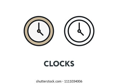 Clocks Watch Time. Interior Furniture Concept. Minimal Color Flat Line Outline Stroke Icon.