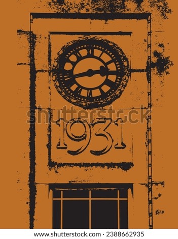 Clocktower 1931 dated graphic silhouette