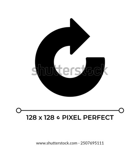 Clockwise arrow black glyph icon. Representing repeat function. System update. Loading sign. Circular arrow. Silhouette symbol on white space. Solid pictogram. Vector isolated illustration