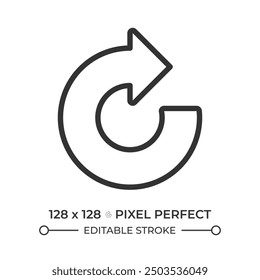 Clockwise arrow linear icon. Representing repeat function. System update. Loading sign. Circular arrow. Thin line illustration. Contour symbol. Vector outline drawing. Editable stroke