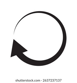 Clockwise arrow vector icon forming a full circle. Simple flat design in black color, perfect for refresh, update, reload, or cycle concepts in apps and user interface elements.