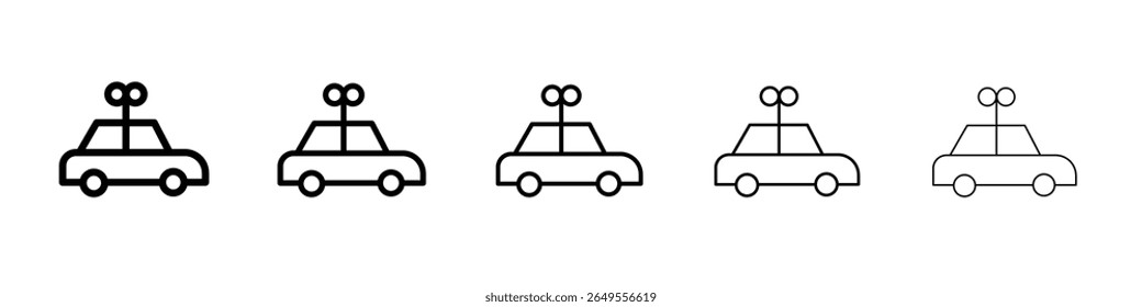Clockwork car toy icon black and white vector sign