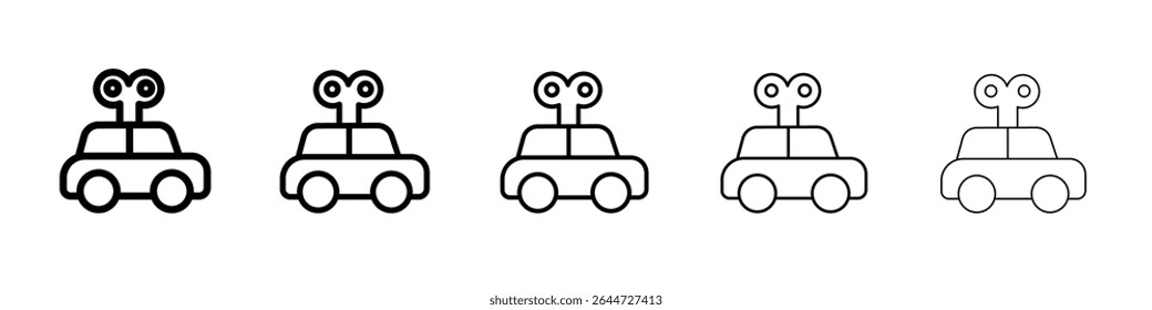 Clockwork car toy icon flat illustration set logo