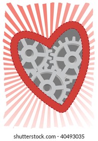 Clockwork heart accented by red ray beams