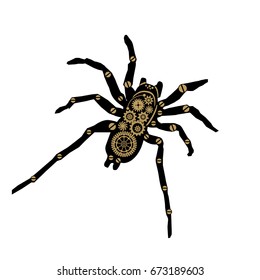 Clockwork mechanical spider. Steampunk retro vector illustration. Fantastic insect in vintage style for tattoo, sticker, print and decorations.