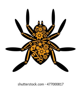 Clockwork mechanical spider. Steampunk vector illustration. Fantastic insect in vintage style for tattoo, sticker, print and decorations.