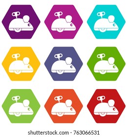 Clockwork mouse icon set many color hexahedron isolated on white vector illustration