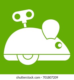 Clockwork mouse icon white isolated on green background. Vector illustration