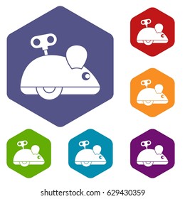 Clockwork mouse icons set hexagon isolated vector illustration