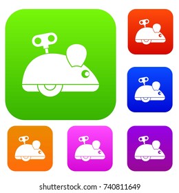 Clockwork mouse set icon color in flat style isolated on white. Collection sings vector illustration