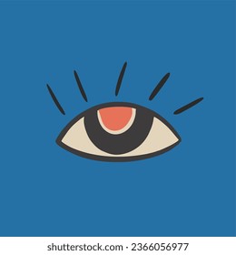 Clockwork retro illustration, sticker, eye. 60's hippie funk. Vector flat bright hand drawn illustration.
