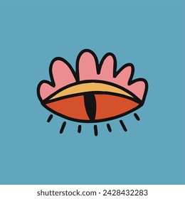 Clockwork retro illustration, sticker, eye. 60's hippie funk. Vector flat bright hand drawn illustration.