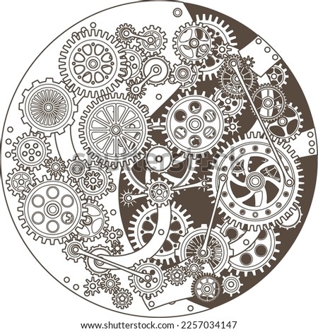 Clockwork in retro style. Gear mechanism. Clock cogwheel