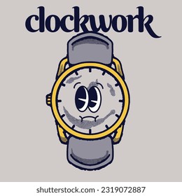 Clockwork With Watches Groovy Character Design