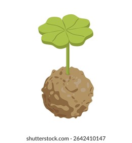 Clod of soil with four leaf clover - hand drawn vector illustration.