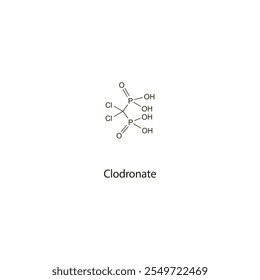 Clodronat flaches Skelett molekulare Struktur Bisphosphonat Medikament zur Behandlung von Osteoporose verwendet. Wissenschaftliches Vektorgrafik.