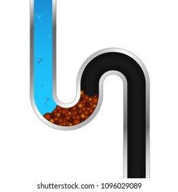 Clog and contamination in a water pipe illustration