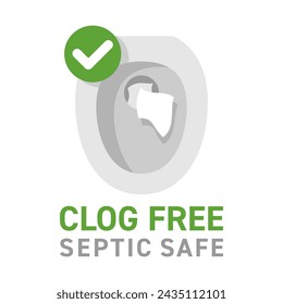 Clog Free and Septic Safe icon for soft toilet paper - flat colorful pictogram 