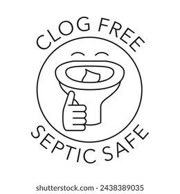 Clog Free and Septic Safe icon for soft toilet paper - label in thin line