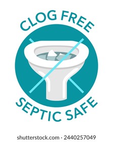 Clog Free and Septic Safe icon for soft paper - flat colorful pictogram with toilet disaster