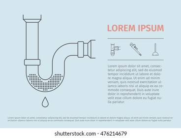 Clog In Pipe. Blocked Pipe.Plumbing Poster. Vector Illustration.