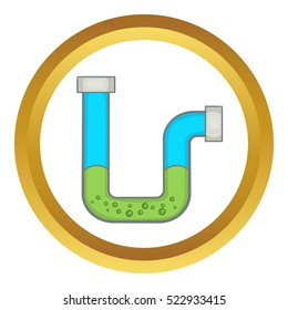 Clog in the pipe vector icon in golden circle, cartoon style isolated on white background