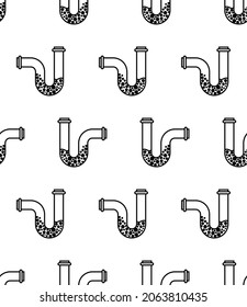 Clogged Pipe Icon Seamless Pattern, Blocked Drain Vector Art Illustration