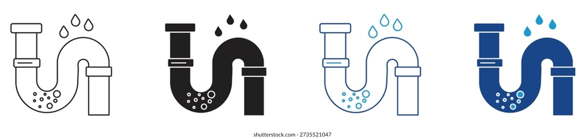 Clogged Pipe Icon Set, Blocked Drain Symbol .Vector Illustration.