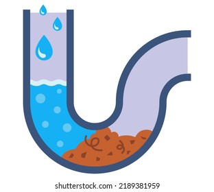 clogged pipes in the bathroom. water stagnation. flat vector illustration.