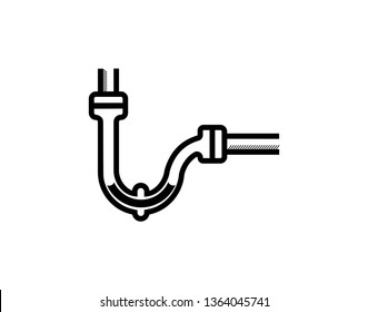 Clogged in trap pipe from floor drain or under kitchen sink vector icon. Vector illustration