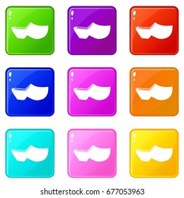 Clogs icons of 9 color set isolated vector illustration