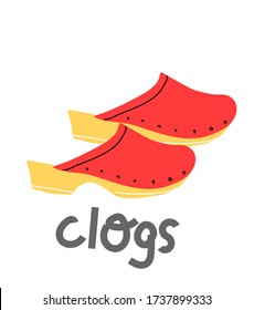 Clogs, women's sandals with massive soles. wooden shoes, an element of traditional clothing vector illustration