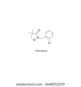 Estrutura esquelética da clomazona. Ilustração esquemática de composto de herbicida. Diagrama simples, fórmula química.