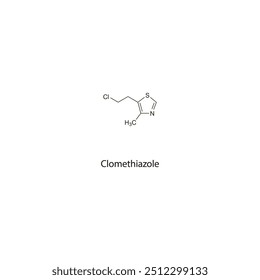 Clomethiazole flat skeletal molecular structure Anxiolytic drug used in agitation treatment. Vector illustration scientific diagram.