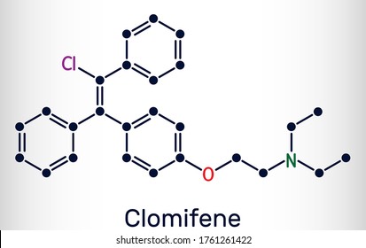 Clomifene, clomiphene, enclomifene, E-isomer molecule. It is an oral agent used to treat infertility in women. Structural chemical formula. Vector illustration