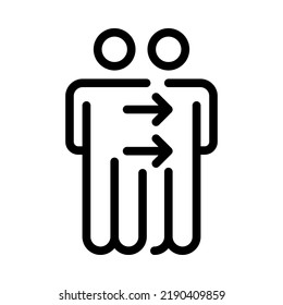 Cloning icon. Human multiply with arrows. Outline vector. Isolated on white background.