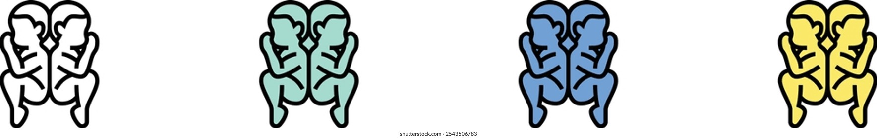 cloning icon. Outline, Green, Blue and Yellow Style Design Isolated On White Background