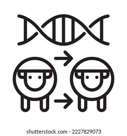 Cloning icon. Sheep and DNA structure. Outline style. Vector. Isolate on white background.