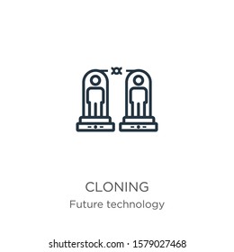 Cloning icon. Thin linear cloning outline icon isolated on white background from future technology collection. Line vector sign, symbol for web and mobile