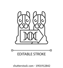 Cloning linear icon. Laboratory scientific reproduction. Animal DNA data coping. Life evolution. Thin line customizable illustration. Contour symbol. Vector isolated outline drawing. Editable stroke